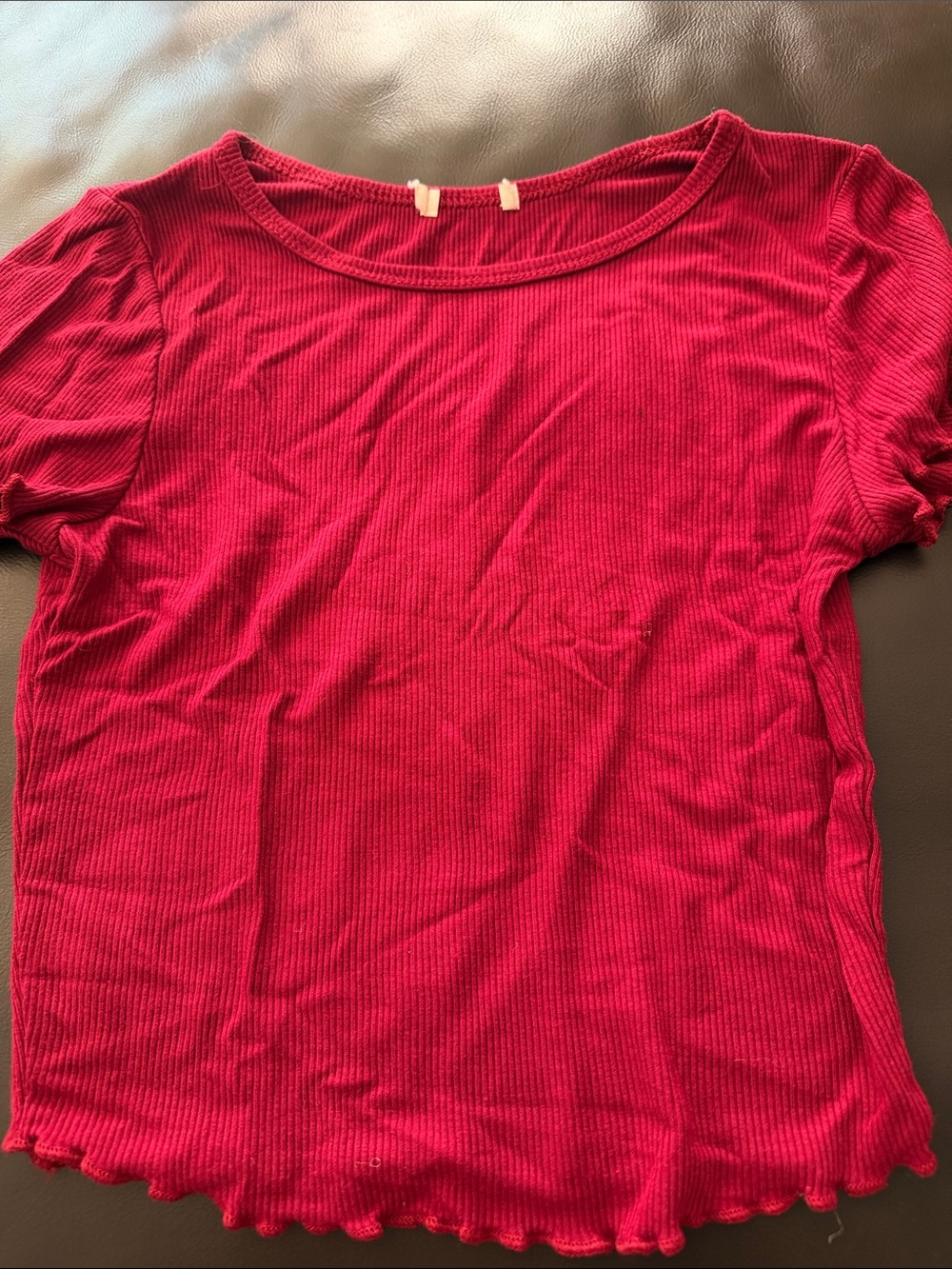 Women's Ribbed Short Sleeve Top - Red
